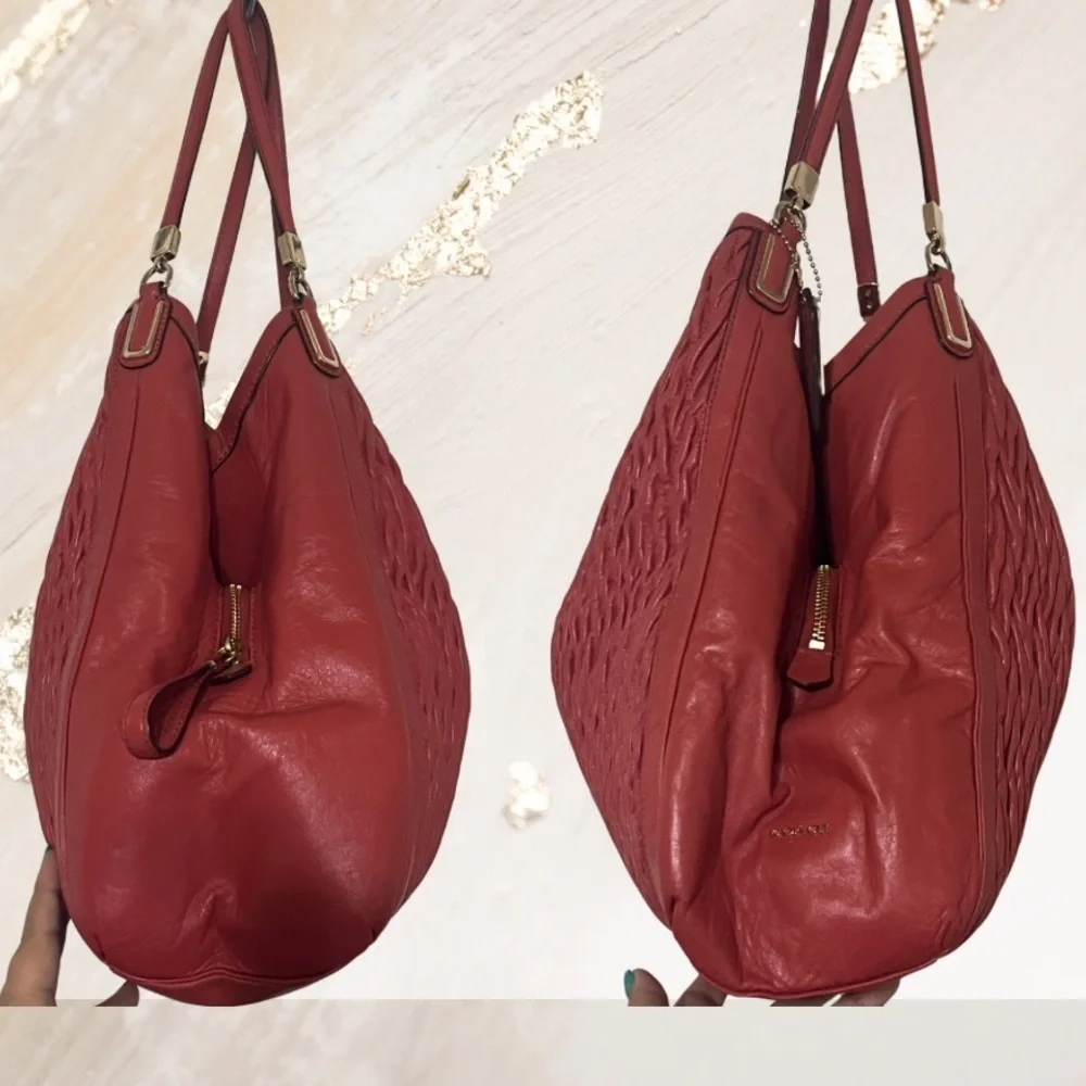 COACH Madison Phoebe Shoulder Bag in Gathered Twist Leather, Vermilion